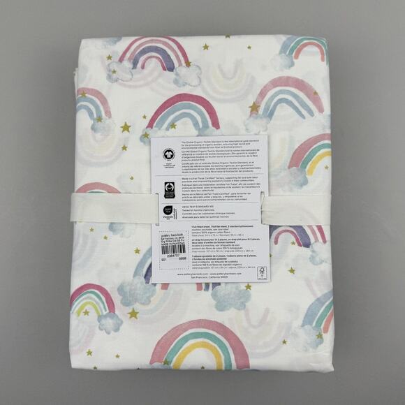 Pottery Barn Kids Rainbow Cloud Organic Sheet Set FULL Cotton Percale NEW - Picture 3 of 7